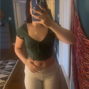 La Hearts Dark Green Polka Dot Crop Top